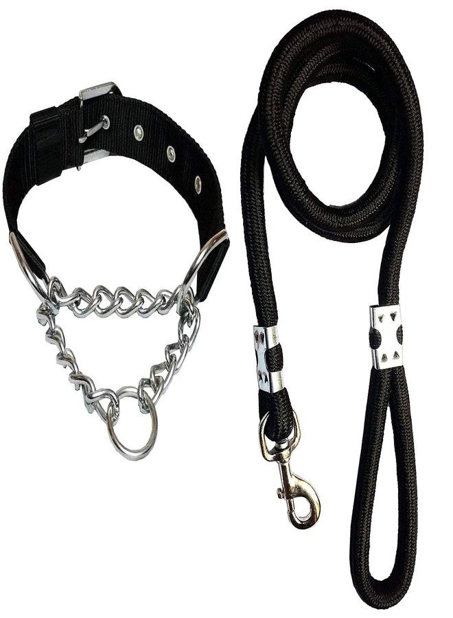 Pups&Pets Dog Belt Combo of Rope with Choke Collar 1.25 inch Lengthy Dog Collar & Leash for Your Dogs (Large, Black) - Image 1